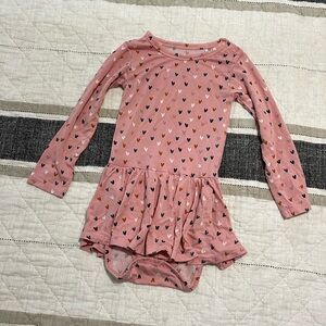 Pink Heart Patterned Long Sleeve Dress